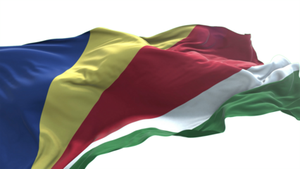 Seychelles flag - 3D realistic waving flag on transparent png. Background with transparency