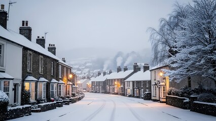Gentle snowfall over a quiet winter town