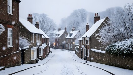 Gentle snowfall over a quiet winter town