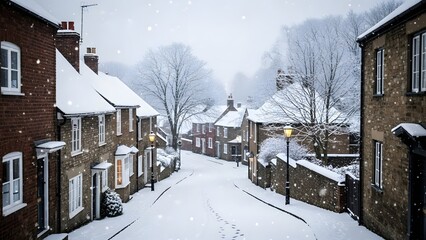 Gentle snowfall over a quiet winter town