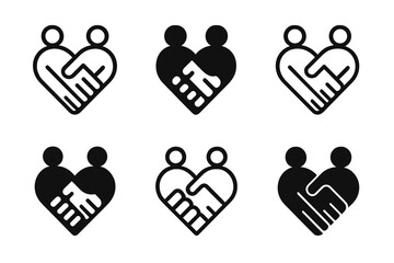 Unity Emblem Logos. Love and bonding through shared responsibilities (family, work). Icon set. Set Logo of love and bonding through shared responsibilities: