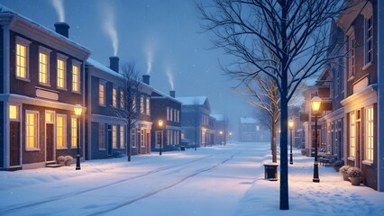 Gentle snowfall over a quiet winter town