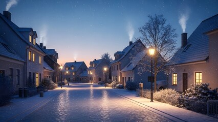 Gentle snowfall over a quiet winter town