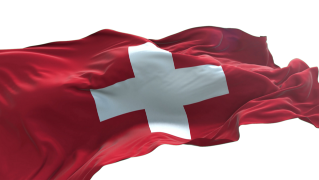Switzerland flag - 3D realistic waving flag on transparent png. Background with transparency