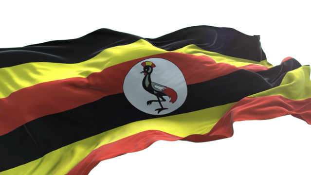 Uganda flag - 3D realistic waving flag on transparent png. Background with transparency