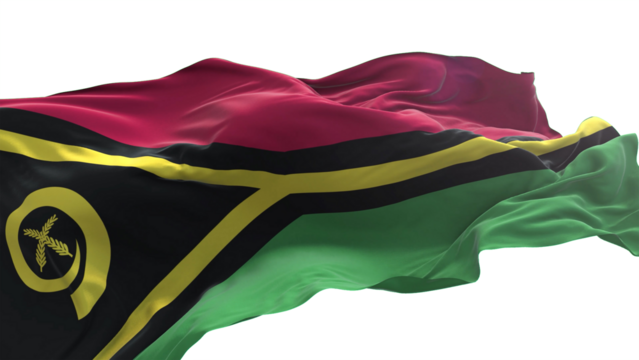 Vanuatu flag - 3D realistic waving flag on transparent png. Background with transparency