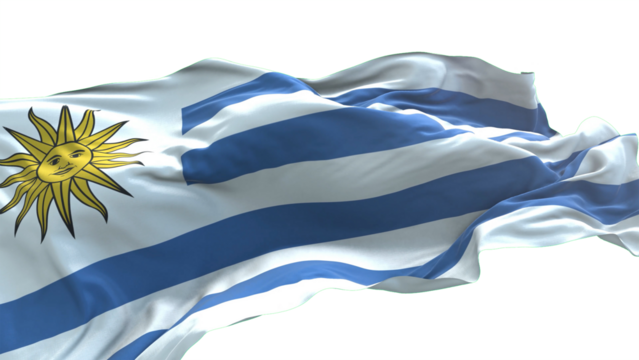 Uruguay flag - 3D realistic waving flag on transparent png. Background with transparency - Powered by Adobe
