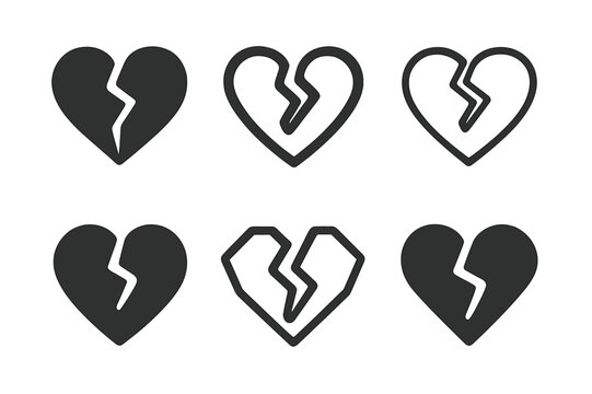Social Risks Icons. social risks. Icon set. Set Logo of social risks: broken heart symbol. harmonious logo variations of the same emblematic concept, each with