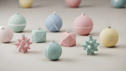 Minimal pastel christmas ornaments on a soft background