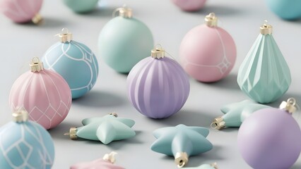 Minimal pastel christmas ornaments on a soft background