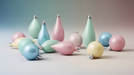 Minimal pastel christmas ornaments on a soft background
