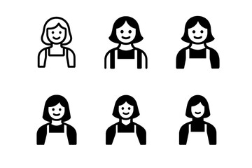 Naklejka premium Harmonious Hostess Logos. Hostess. Icon set. Set Logo of Hostess: figure with apron and smile. harmonious logo variations of the same emblematic concept, each