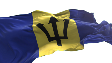 Barbados flag - 3D realistic waving flag on transparent png. Background with transparency