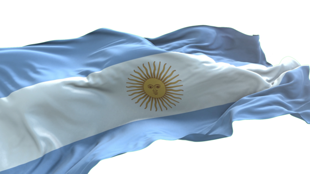 Argentina flag - 3D realistic waving flag on transparent png. Background with transparency