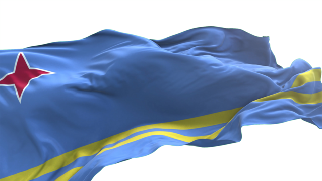 Aruba flag - 3D realistic waving flag on transparent png. Background with transparency