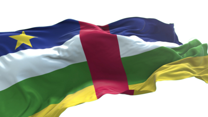 Central African Republic flag - 3D realistic waving flag on transparent png. Background with transparency