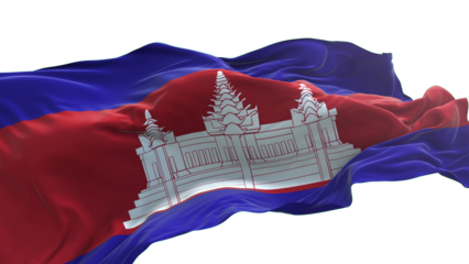 Cambodia flag - 3D realistic waving flag on transparent png. Background with transparency