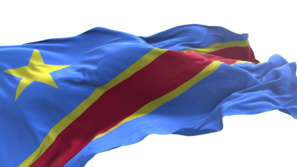 Congo Democratic Republic of the flag - 3D realistic waving flag on transparent png. Background with transparency