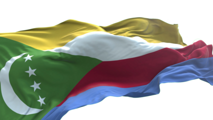 Comoros flag - 3D realistic waving flag on transparent png. Background with transparency