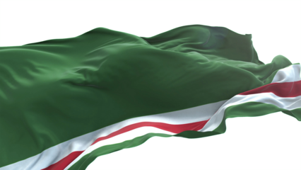 Chechen Republic of Ichkeria flag - 3D realistic waving flag on transparent png. Background with transparency