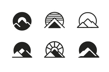 Nature-Inspired Logo Variations. Graphic design trends nature inspired design. Icon set. Set Logo of nature inspired design: mountain sunrise