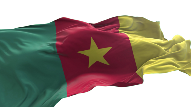 Cameroon flag - 3D realistic waving flag on transparent png. Background with transparency