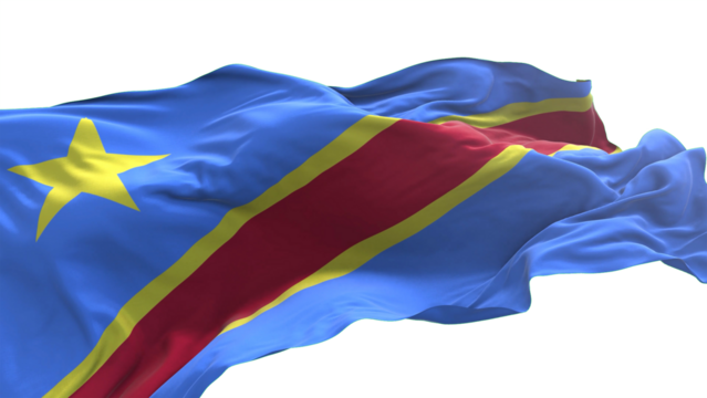 Congo Democratic Republic of the flag - 3D realistic waving flag on transparent png. Background with transparency