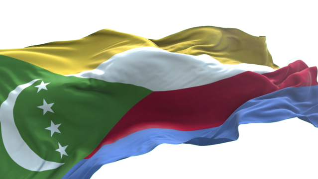 Comoros flag - 3D realistic waving flag on transparent png. Background with transparency