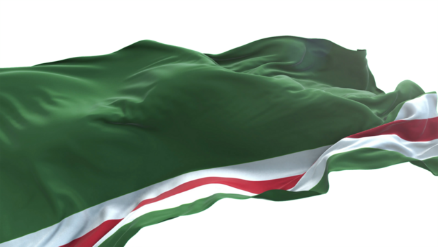 Chechen Republic of Ichkeria flag - 3D realistic waving flag on transparent png. Background with transparency