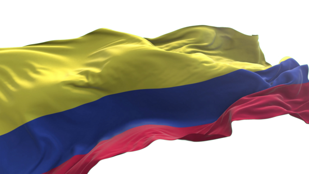 Colombia flag - 3D realistic waving flag on transparent png. Background with transparency