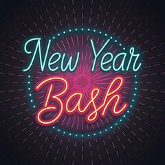 Get ready to party with this vibrant New Year Bash neon sign, perfect for holiday promotions and festive event announcements, celebrate the new year