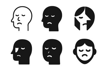 Emotional Exhaustion Logos. Emotional exhaustion. Icon set. Set Logo of emotional exhaustion: tired face silhouette. harmonious logo variations of the same