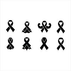 Black awareness ribbon icon set, showing solidarity and support