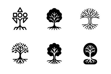 Obraz premium Age-Inclusive Logo Variations. Age-Inclusive Marketing. Icon set. Set Logo of Age-Inclusive Marketing: tree with roots and branches symbolizing generations.