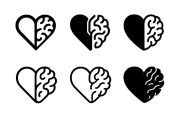 Wellness Logo Variations. Personalized wellness plans. Icon set. Set Logo of personalized wellness plans: Brain and heart connection. harmonious logo