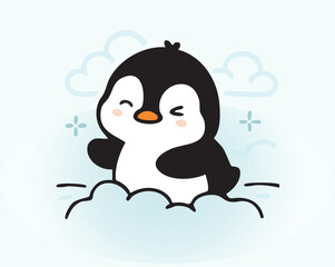 Glacial north pole penguin illustration Hand Draw Art