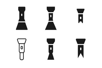 Flashlight Logo Variations. Using a flashlight in the dark. Icon set. Set Logo of flashlight: flashlight casting light cone. harmonious logo variations of the