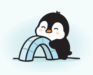 Glacial north pole penguin illustration Hand Draw Art