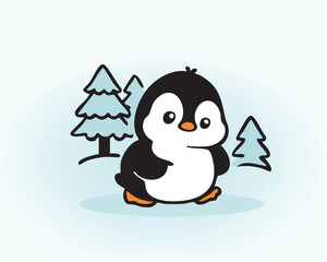 Glacial north pole penguin illustration Hand Draw Art