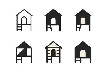 Fototapeta premium Outdoor Playhouse Logos. Outdoor playhouse. Icon set. Set Logo of outdoor playhouse: small wooden house. harmonious logo variations of the same emblematic
