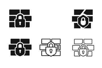 Secure Software Icons. Secure software development and coding practices. Icon set. Set Logo of secure software development and coding practices: firewall.