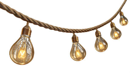 Twisted Fairy Light Strand with Golden Bulbs – Warm Glow Decorative Lighting PNG