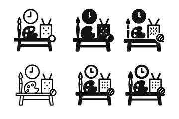 Creative Hobby Icons. setting aside time for hobbies like painting or knitting. Icon set. Set Logo of setting aside time for hobbies like painting or knitting: