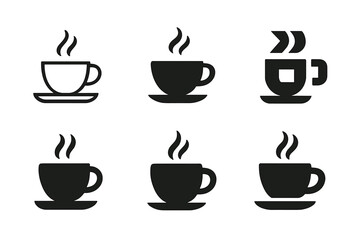 Obraz premium Cafe Logo Variations. cafe. Icon set. Set Logo of cafe: steaming cup of coffee. harmonious logo variations of the same emblematic concept, each with different