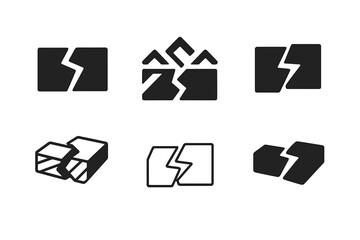 Earthquake Hazard Icons. Earthquake hazards. Icon set. Set Logo of earthquake hazards: Tectonic plate icon. harmonious logo variations of the same emblematic