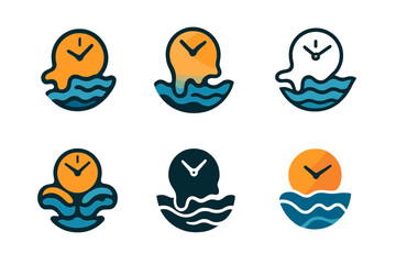 Surreal Climate Icons. Climate change visualizations in surreal art. Icon set. Set Logo of climate change visualizations in surreal art: polar bear on iceberg.