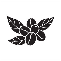 Stylized coffee plant icon with beans and leaves on white background