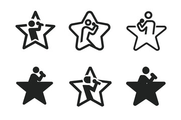 Fototapeta premium TV Singing Icon Set. Singing for TV shows and live performances. Icon set. Set Logo of singing for TV shows and live performances: star-shaped stage.
