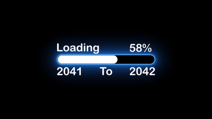 Glowing neon blue loading bar and progress bar from year 2041 to 2042 at percent concept. Loading bar indicates from year 2041 to 2042 new year concept. 4k