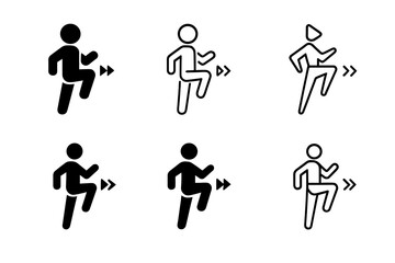High Knees Logo Variations. high knees exercise. Icon set. Set Logo of high knees exercise: person with motion arrows. harmonious logo variations of the same